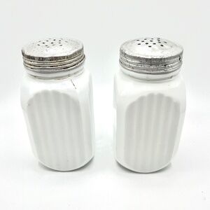 1940's art deco white milk glass salt & pepper shaker